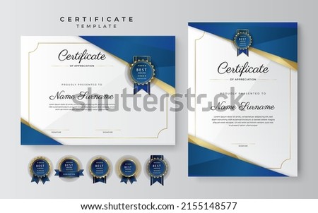 Blue gold modern certificate template vector design, for business, company, education needs, diploma, online courses awards