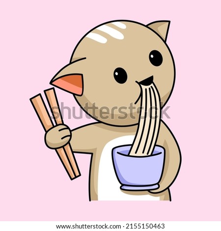 cute cat eating noodle cartoon design