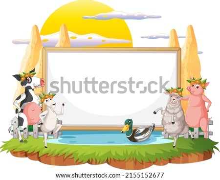Empty banner template with farm animals illustration