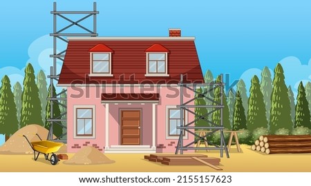 House construction site scene illustration