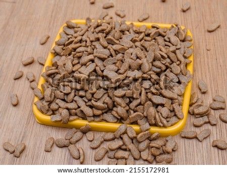 Dry cat food in a bowl