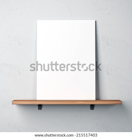 White concrete wall with shelf and blank poster