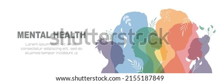 Mental Health banner. Card with place for text. Flat vector illustration. Royalty-Free Stock Photo #2155187849