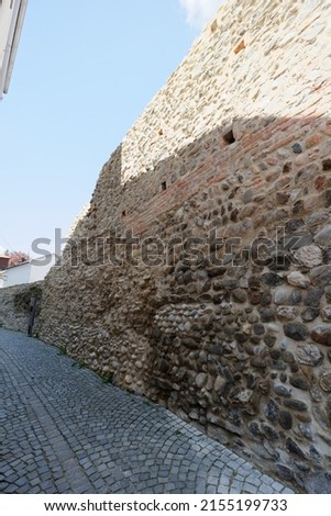 Historic wall of bavarian city Wasserburg am Inn at a sunny day Royalty-Free Stock Photo #2155199733