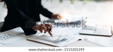 bookkeeper or financial inspector hands making report, calculating or checking balance. Home finances, investment, economy, saving money or insurance concept