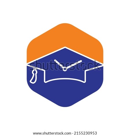 Study time vector logo design. Graduation hat with clock icon design.	