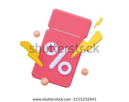 3D Flash sale with coupon. For big sales and profitable online purchases. In pastel pink tones isolated on white background. 3d rendering.