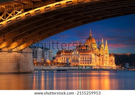 Budapest, Hungary. Cityscape image of Budapest, capital city of Hungary with Margaret Bridge and Hungarian Parliament Building at sunset. Royalty-Free Stock Photo #2155259953