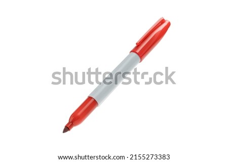 Red Permanent Marker With Cap On End Isolated on White Background Royalty-Free Stock Photo #2155273383
