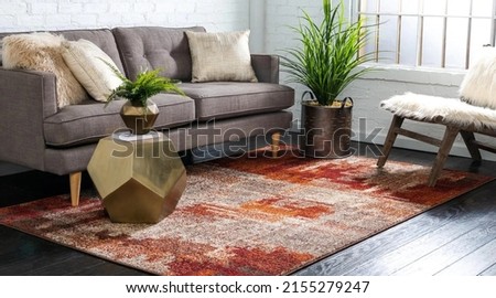 Modern multicolour living area interior room rug. Royalty-Free Stock Photo #2155279247
