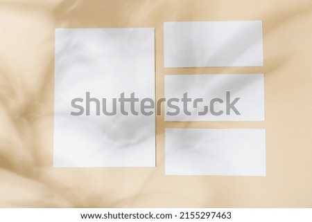 Blank paper sheets and shadows on color background