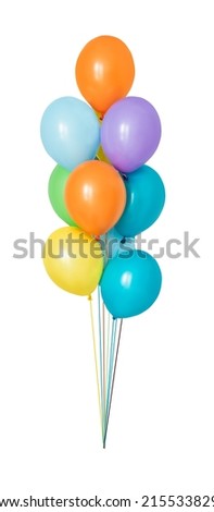 Colorful balloons isolated on white with clipping path, punchy pastel colored and soft focus. pink and mint balloons birthday decoration