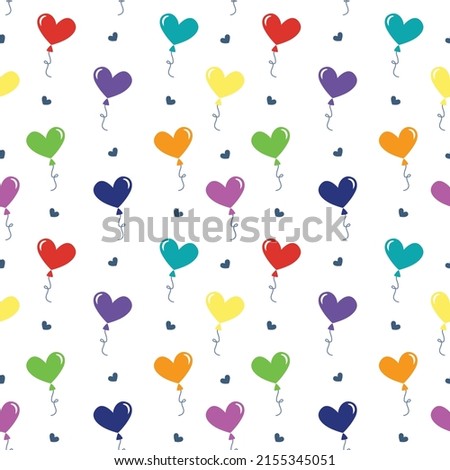 Seamless pattern coloful heart balloon on white background. Design for scrapbooking, decoration, cards, background, wallpaper, wrapping, fabric and all your creative projects. Vector illustration