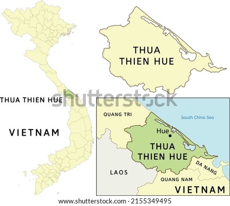 Thua Thien Hue province location on map of Vietnam. Capital city is Hue Royalty-Free Stock Photo #2155349495