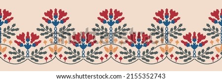 Motif ethnic handmade border beautiful art. Ethnic leaf floral background art. folk embroidery, Mexican, Peruvian, Indian, Asia, Moroccan, Turkey, and Uzbek style. Aztec geometric art ornament print. Royalty-Free Stock Photo #2155352743