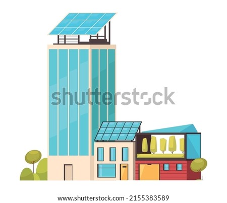 Smart city technology infrastructure services composition of modern buildings with eco energy facilities vector illustration