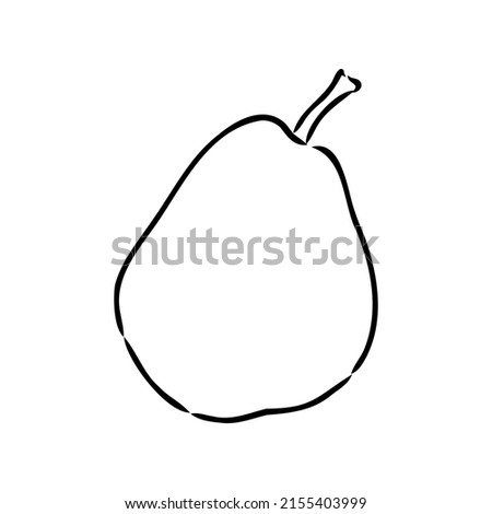 Simple hand-drawn vector black outline drawing. Pear isolated on a white background. Garden fruits, farm products. For prints, labels, markets. Children's coloring.