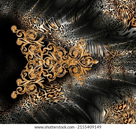 Golden baroque and  leopard skin  with geometric pattern for print
 Royalty-Free Stock Photo #2155409149