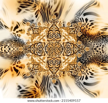 Golden baroque and  leopard skin  with geometric pattern for print
