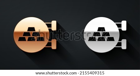 Gold and silver Jewelry store icon isolated on black background. Long shadow style. Vector