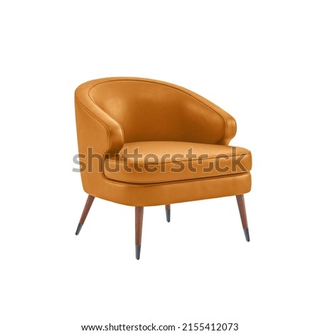 Orange luxury leather modern armchair with wooden legs isolated on white background with clipping path. Series of furniture Royalty-Free Stock Photo #2155412073