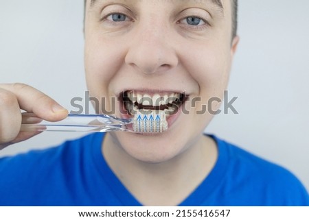 Instructions on how to brush your teeth. Step-by-step scheme.  Clean healthy, healthy lifestyle, white teeth. Photo with arrows showing the correct directions for brushing your teeth.