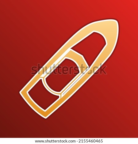 Boat sign. Golden gradient Icon with contours on redish Background. Illustration.