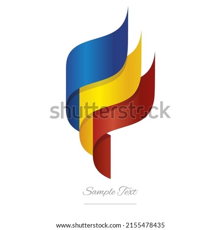 Romania abstract 3D wavy flag blue yellow red modern Romanian ribbon torch flame strip logo icon vector
