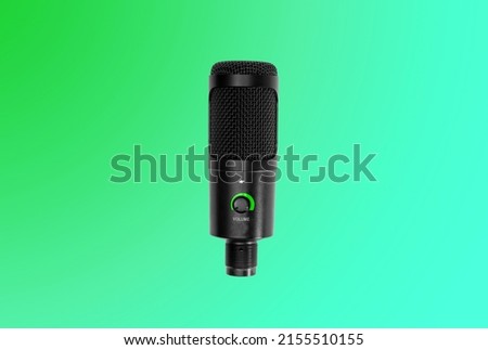 Microphone on the background. Concept for voice recording, interviewing, music making. Editing and improving music.