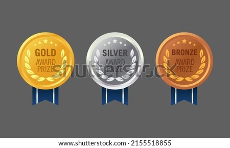 Vector illustration of gold, silver, and bronze medal. Suitable for design element of realistic award medal prize, best category achievement, and product warranty label template. Royalty-Free Stock Photo #2155518855