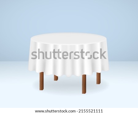 set of realistic wood oval table isolated or dining table with white tablecloth or wooden round dining table. eps vector