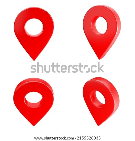 Map pointer pin isolated on white background. Red location icon set. 3D rendering Royalty-Free Stock Photo #2155528035