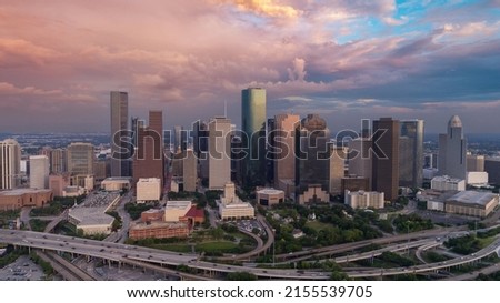 Houston Downtown Panorama After Sunset 