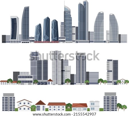 Set of building on white background illustration