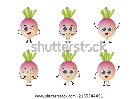 Set of cute cartoon turnip vegetables vector character set isolated on white background Royalty-Free Stock Photo #2155544451