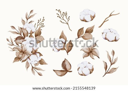 Cotton Watercolor Clipart, Green leaf, Wedding invitation,Holiday Winter Set, New Year clipart, decorations, Greeting card Royalty-Free Stock Photo #2155548139