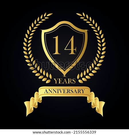 14 years anniversary golden laurel wreath, Anniversary label set, Vector set of anniversary golden signs logo, 14 anniversary luxury design template vector