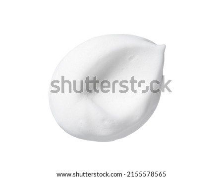 Skincare cleanser foam texture. Swatches of soap, shampoo and cleansing mousse foam on white background. Close-up of facial cleansing soap. Royalty-Free Stock Photo #2155578565