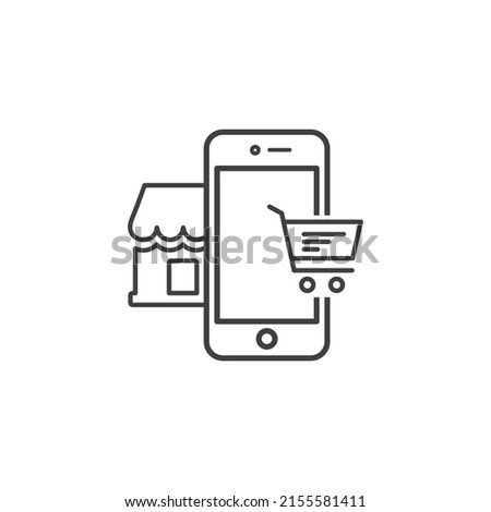 online store shopping vector icon. phone, store, trolley, basket buy symbol Royalty-Free Stock Photo #2155581411
