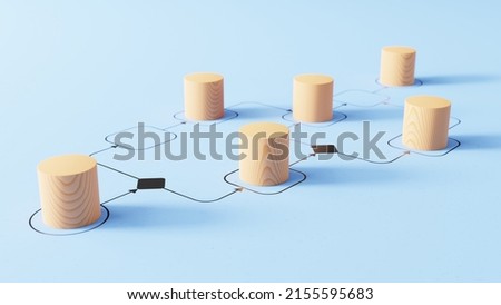 Business process management and automation concept with wooden pieces on flowchart diagram. Workflow implementation to improve productivity and efficiency. Management and organization. Royalty-Free Stock Photo #2155595683