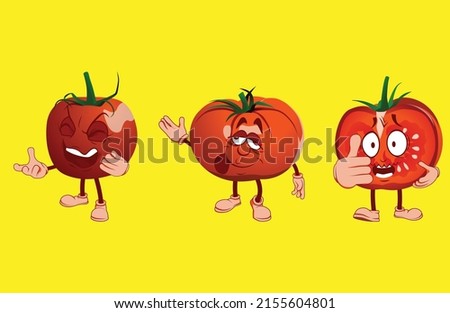 Cartoon tomato with many face expression, hand and leg.