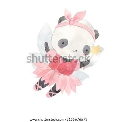 Watercolor panda fairy illustration for kids