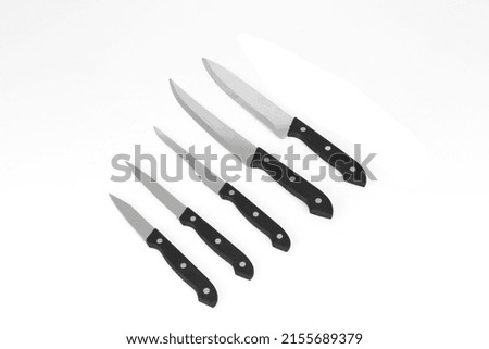 Knife set with stand on white background