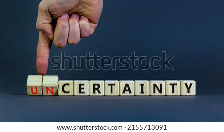 Certainty or Uncertainty symbol. Businessman turns wooden cubes and changes concept words Uncertainty to Certainty. Beautiful grey background. Business Certainty or Uncertainty concept. Copy space. Royalty-Free Stock Photo #2155713091