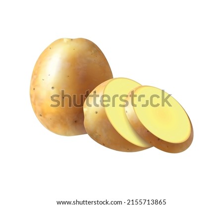 Realistic vegetables composition with isolated image of ripe fruit with slices on blank background vector illustration