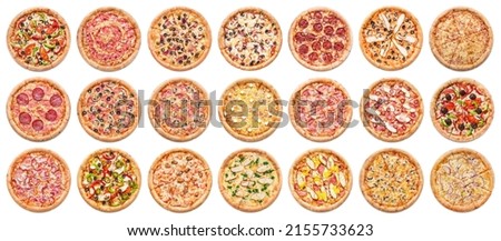 Pizzas collection, isolated on white background