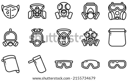 Set of Vector Icons Related to Protective Face Mask. Contains such Icons as Respirator Mask, Gas Mask, Face Shield, 4, Safety Glasses, Mask and more. Royalty-Free Stock Photo #2155734679