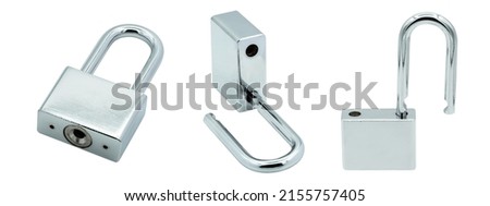Lock padlock silver three types isolated object on white background.
