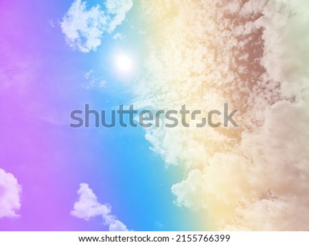 beauty sweet pastel purple gold colorful with fluffy clouds on sky. multi color rainbow image. abstract fantasy growing light