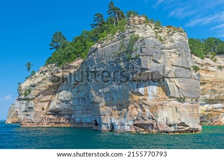 Soaring Cliffs on a Picturesque Lakeshore on Lake Superior in Pictured Rocks National Lakeshore in Michigan